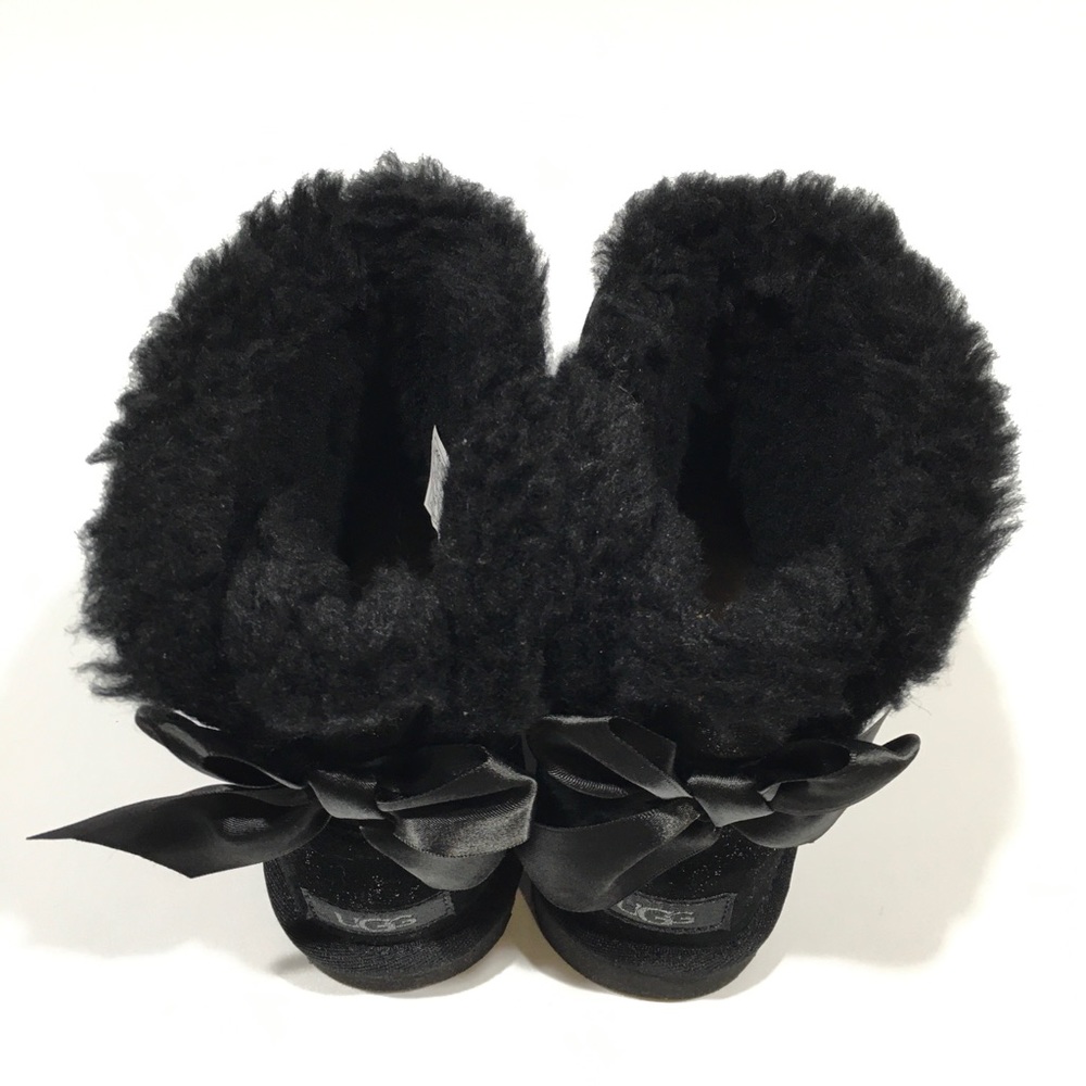 UGG MINI BAILEY BOW GLIMMER BOOTS -BLACK METALLIC SUEDE -WOMEN’S US 7 -NEW - Picture 6 of 8